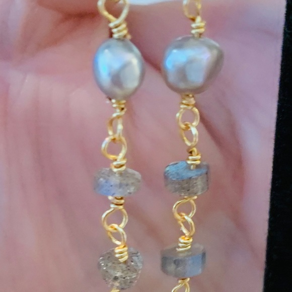Handmade Pearl and Labradorite Dangle Earrings. 2 1/2” drop - Picture 7 of 7